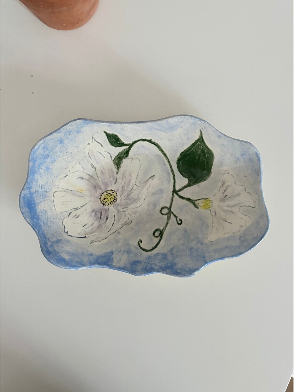 Studio Pottery Trinket Dish White Floral Botanical Yukiko M. Marable Georgia